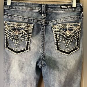 Vigoss Dallas Bootcut Jeans 7/8 Bedazzled Pockets Style P11120L Blue